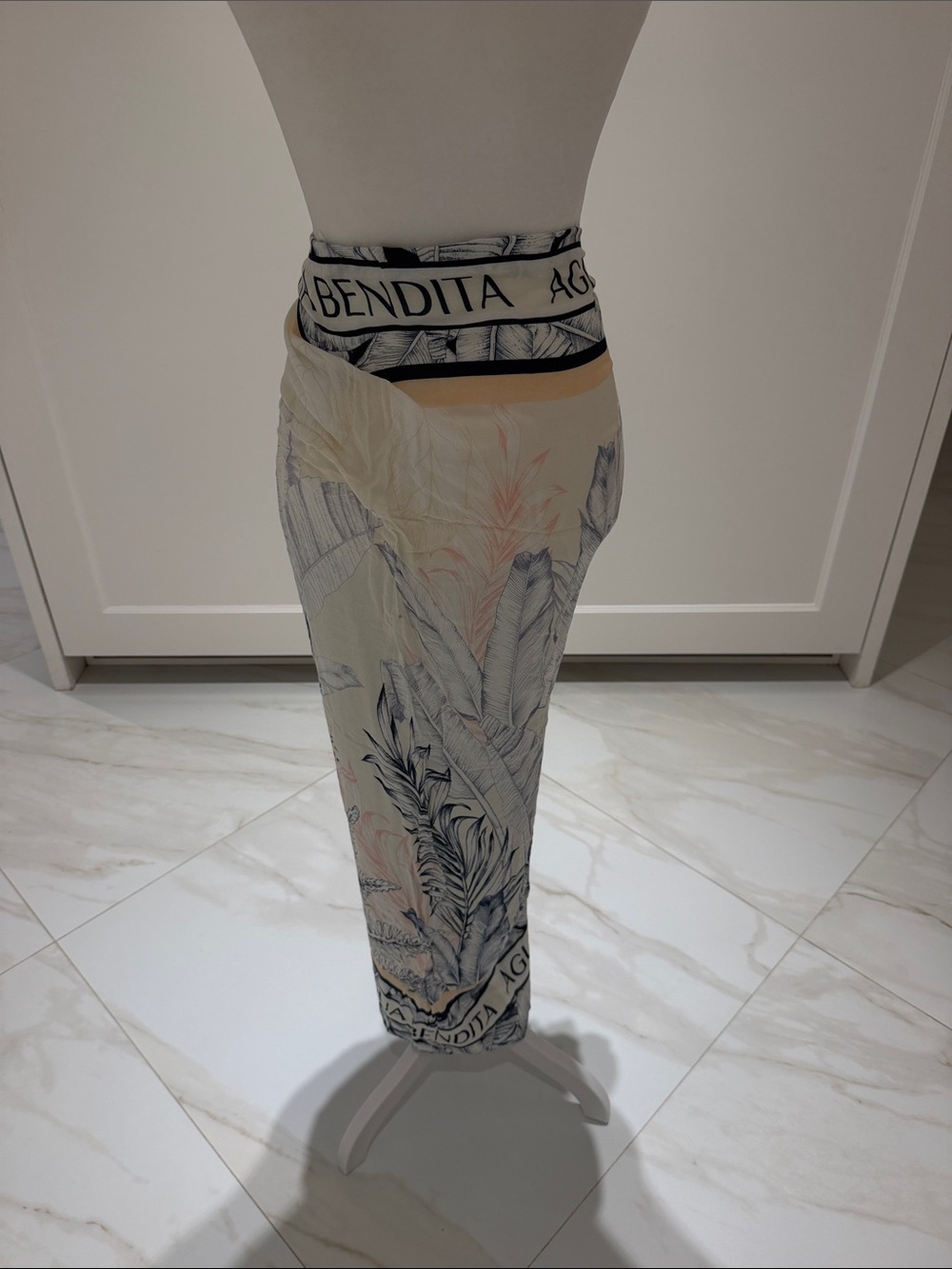 Agua Bendita Sarong Wrap in Cream and Navy - Branded Scarf Pareo - Picture 3 of 5